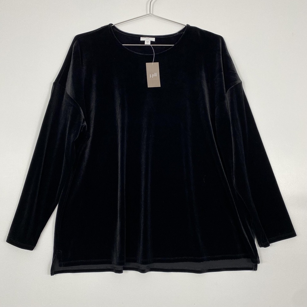 NWT J Jill Shirt Womens XL Black Velour Long Sleeve Tunic Top Stretch Crewneck